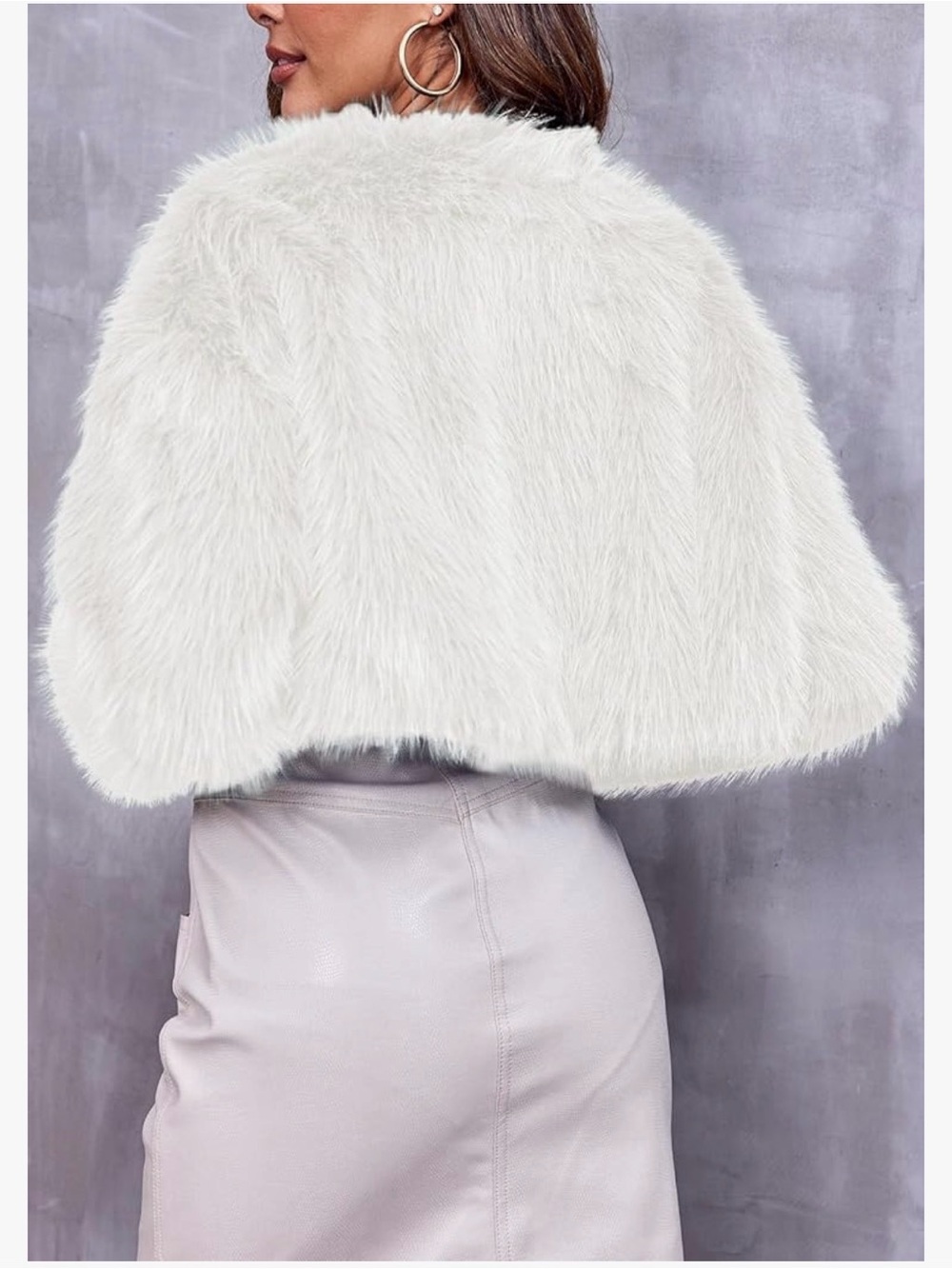 White Faux Fur Teddy Jacket - Women's Cropped Shaggy Coat - Picture 3 of 4
